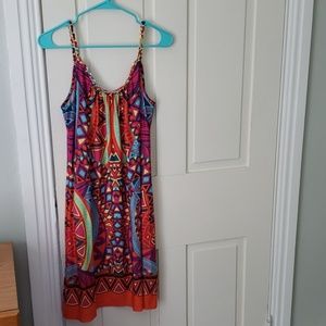 Tropical dress with gold chain detail on straps